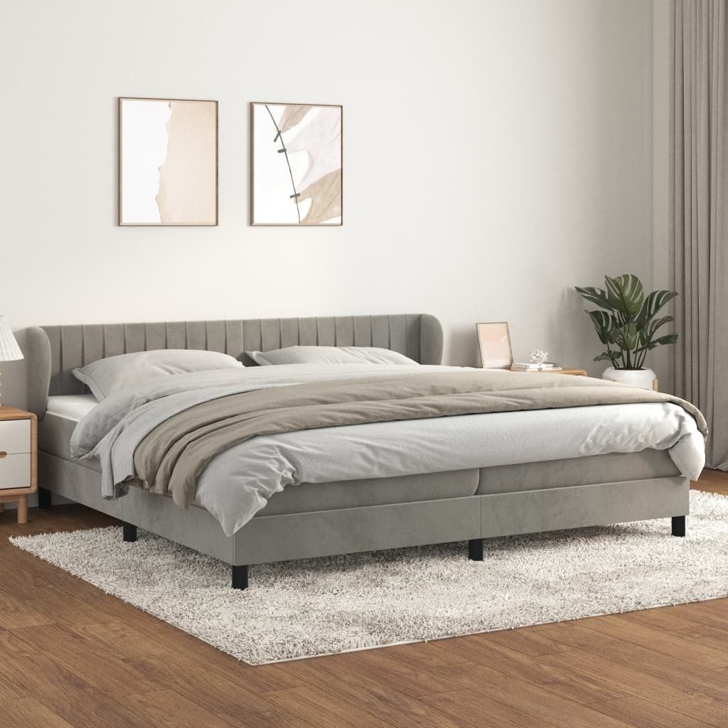 Boxspringbett mit Matratze Hellgrau 200x200 cm Samt , Klassische Betten Design 2024
