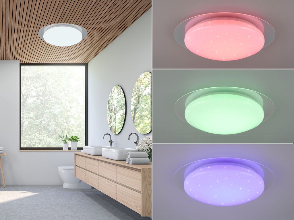 Trio LED Deckenleuchte FRODENO Ø 35cm Weiß mit Sterneneffekt