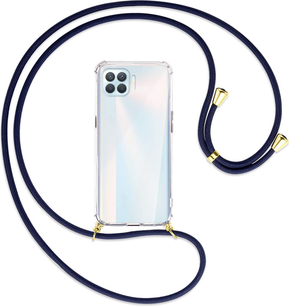 Handykette Backcover-Schutzhülle mit Band (Metall goldfarben) für Oppo A93 - dunkelblau
