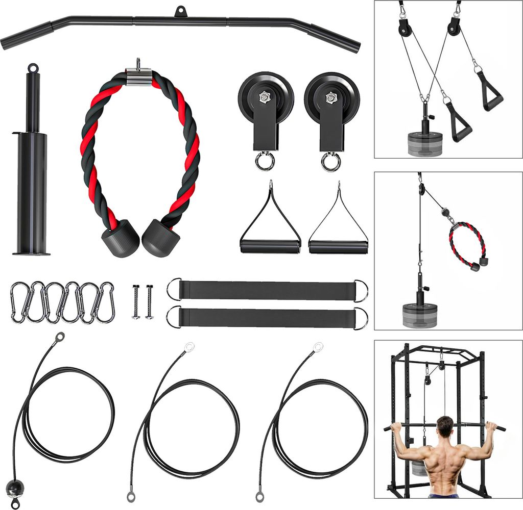 SPORTNOW Fitness Latzug Gym Fitnesssgeräte Kabelzug Pulley System Arm Krafttraining Latzugmaschine für LAT Pull Down, Bizeps Curl, Zuhause Home Gym