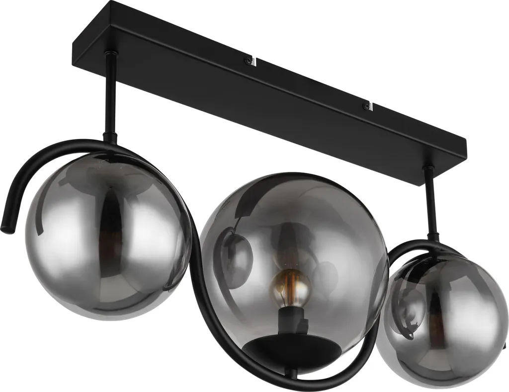 Luminaire Plafonnier 3 Globes Verre Fumé 60cm Métal Noir Globo 230V