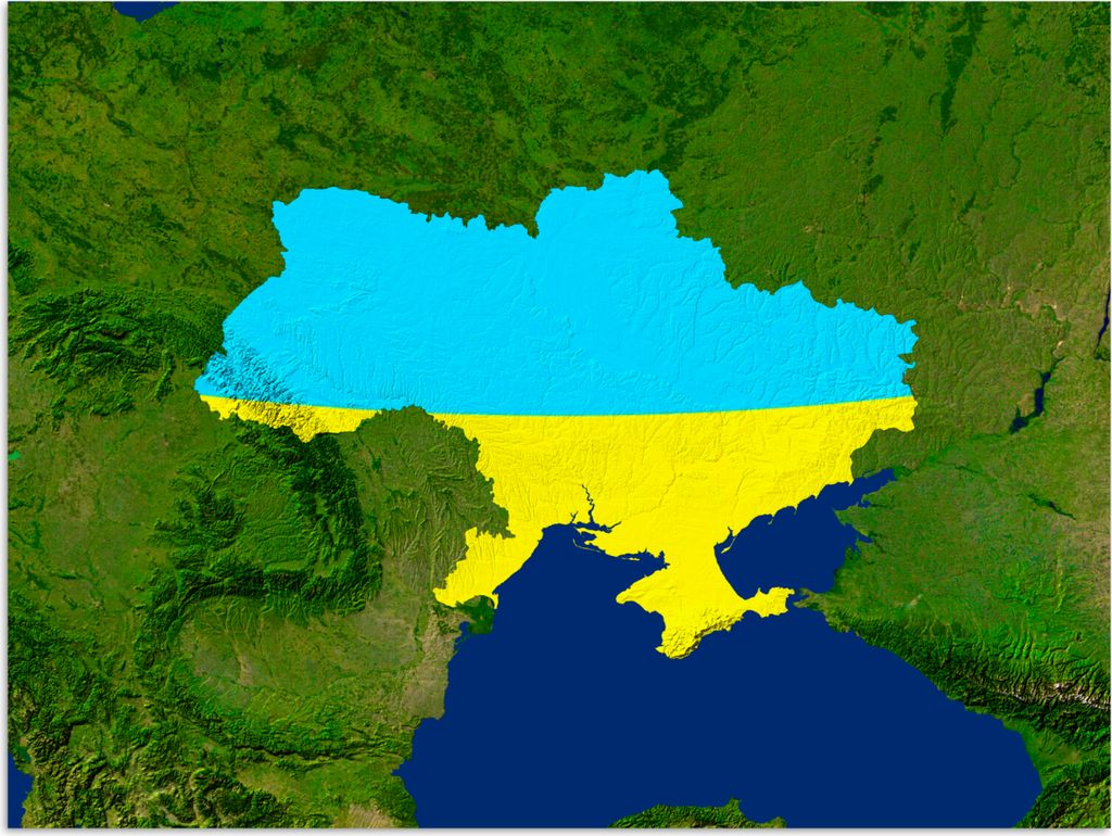 MuchoWow Poster Satellitenbild der Ukraine mit der Flagge 40x30 cm - Plakate für die Wände - Poster Wohnzimmer