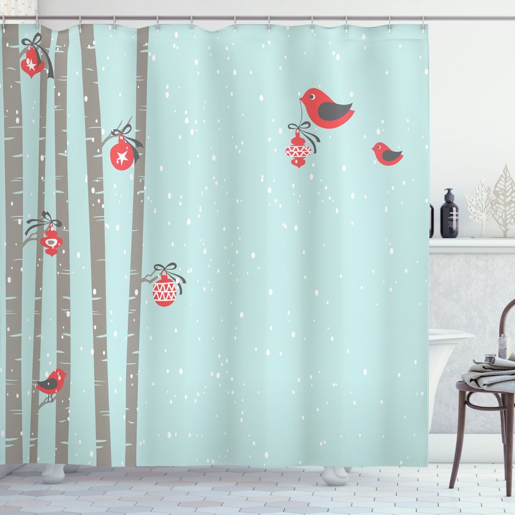 ABAKUHAUS Weihnachten Duschvorhang, Red Bird Winter-, Wasser Blickdicht inkl.12 Ringe Langhaltig Bakterie und Schimmel Resistent, 175 x 240 cm, Sea...