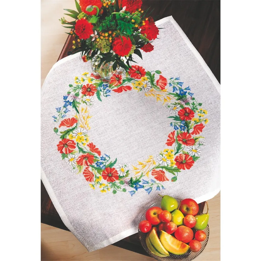 Kit Broderie Nappe Coquelicot 82x82cm Point de Croix à Compter