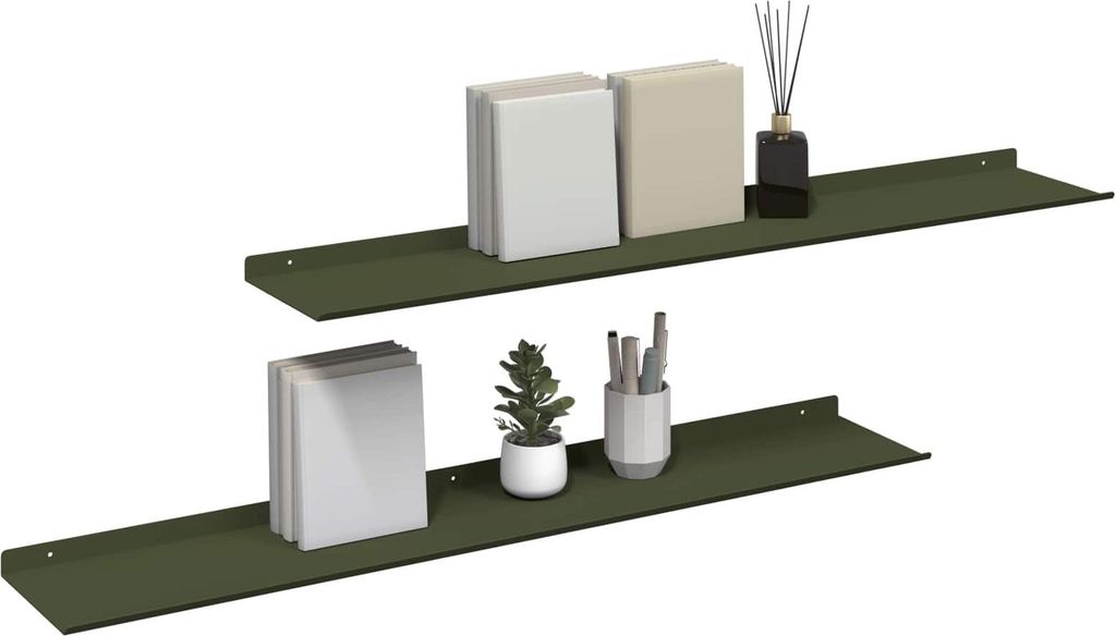 (Robust Möbel)Schwebendes Regal - CLORIS - Robust und langlebig - Wandboard Bücherregal - 2 pcs Olive Grün 100x18x2,5cm Stahl - Wandregale Germa...