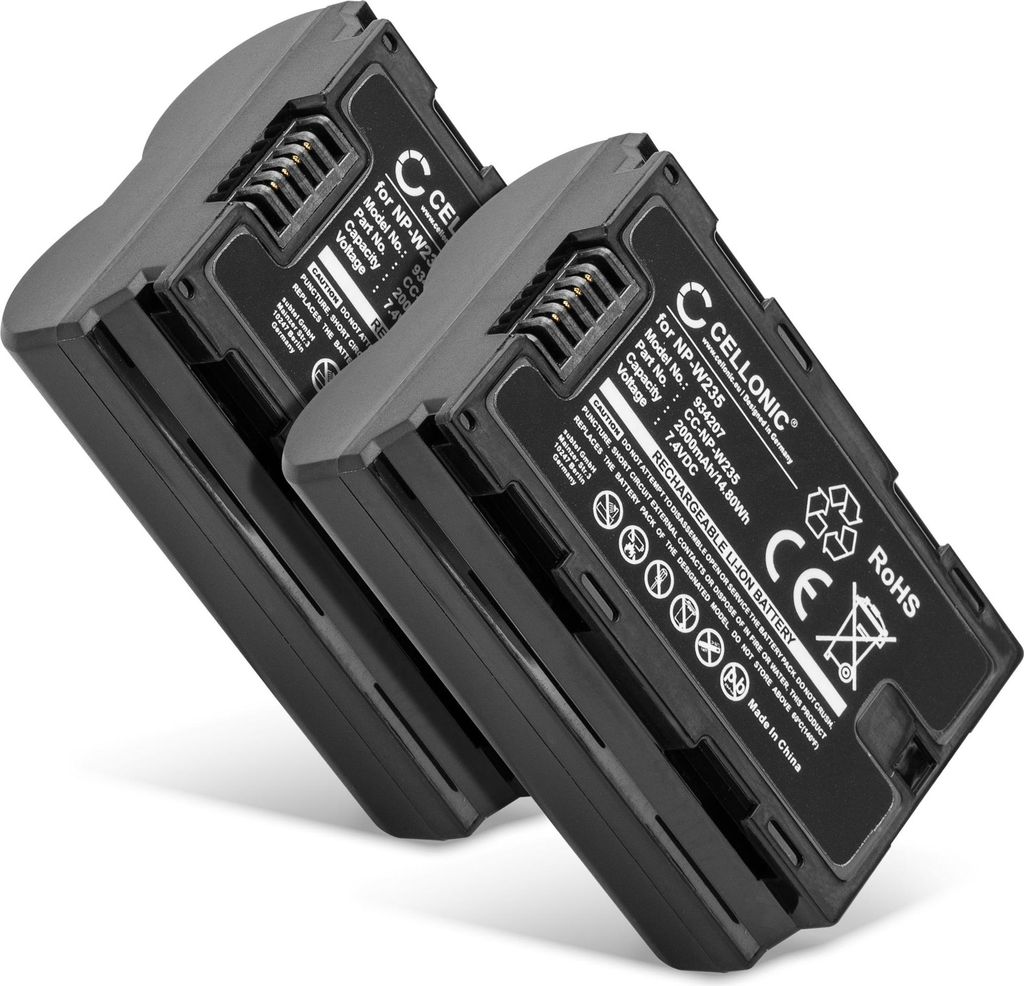 subtel 2x Akku für Kamera Kompatibel mit FujiFilm GFX100S, GFX 50S II, Kompatibel mit Fuji FujiFilm X-T4, FujiFilm NP-W235 - (2000mAh, 7.4V)