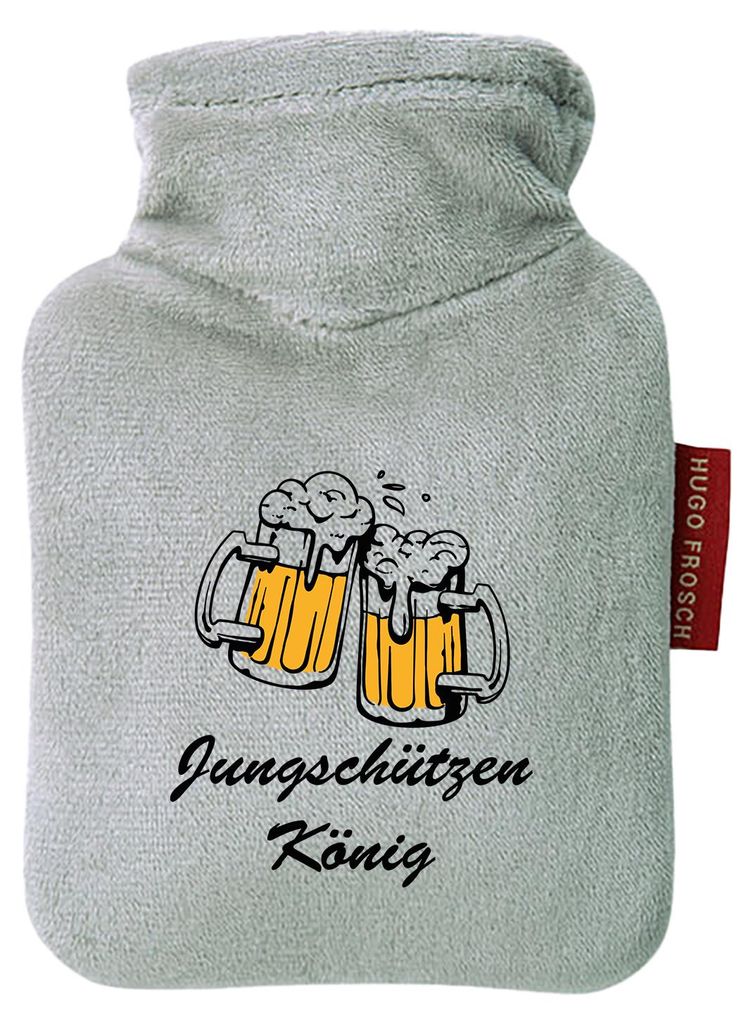 Huuraa Mini-Wärmflasche Jungschützenkönig Schützenfest 0,2 Liter Grey Mini Veloursbezug Taschenwärmer Geschenkidee