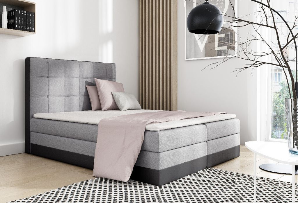 Stilvolle gepolsterte Doppelliege Sandy grau, schwarz 140 + gratis Topper
