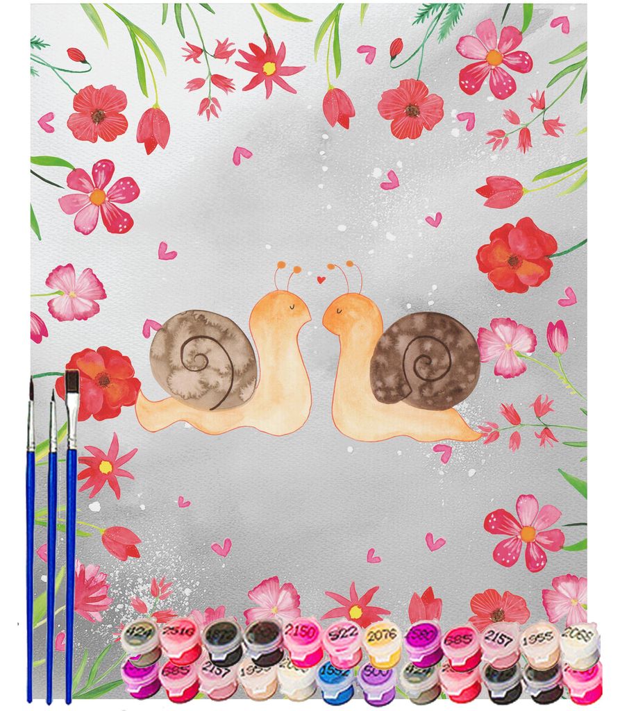 Mr. & Mrs. Panda Malen nach Zahlen Schnecken Liebe 40 x 50 cm Ohne Rahmen - Grau Pastell - Geschenk, DIY, Paar, Bild, glücklich, Leinwand, Große,...