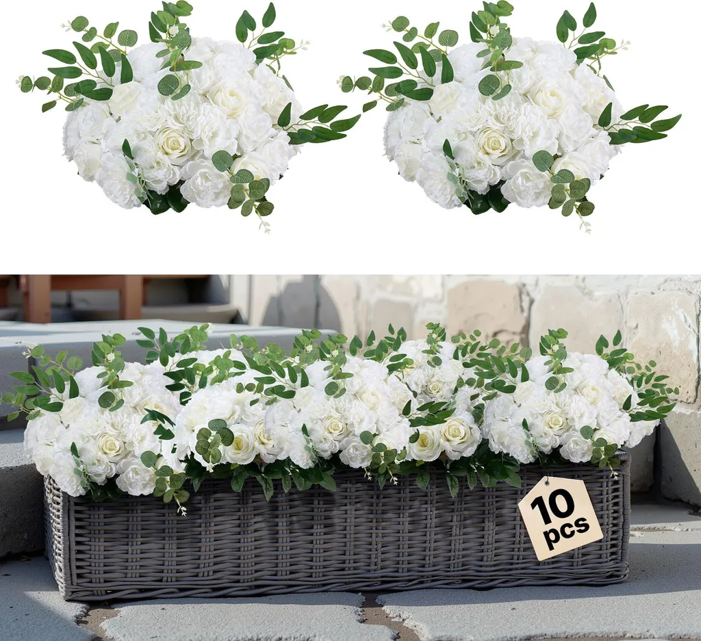 Fleurs Artificielles de Mariage Lot de 10 Boules Roses Blanches 45cm