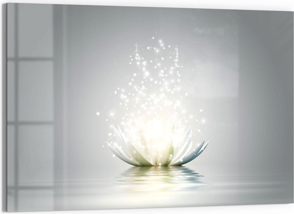 DEQORI Glasbild Echtglas 90x60 cm 'Funkelnde Lotusblüte' Wandbild Bild modern Deko