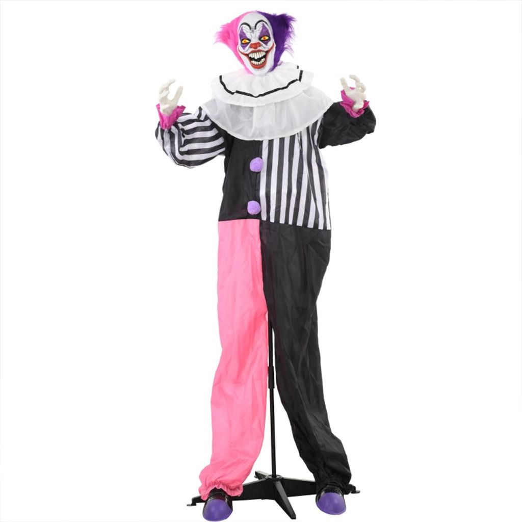 Grusel-Clown Halloween-Dekoration mit Lach-Funktion Beweglich Horror-Clown Dekofigur Pink+Lila