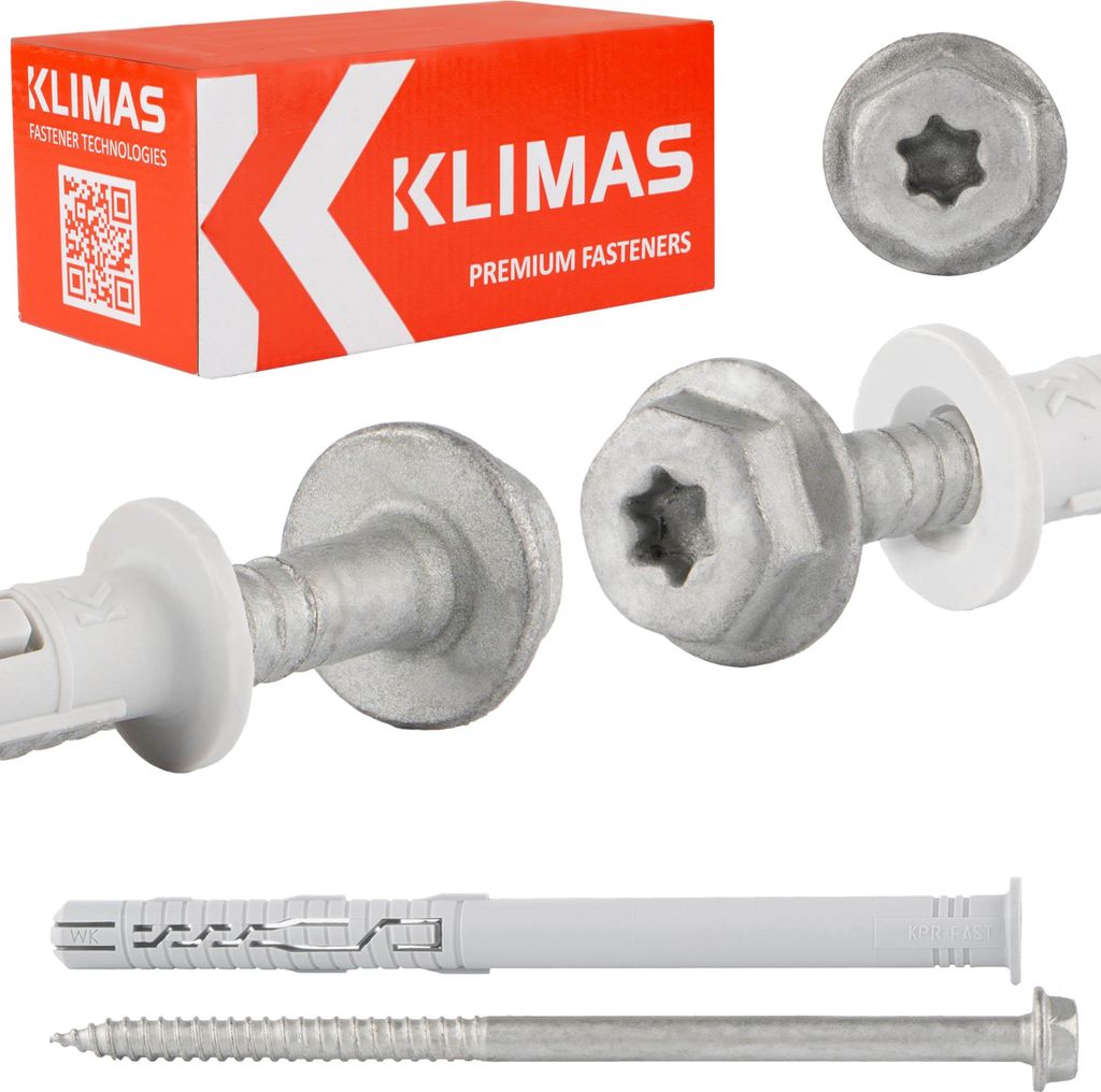 Klimas KPR-FAST K Fensterrahmendübel Spreizdübel mit Sechskantschraube TX 14 x 120 mm 20 St.