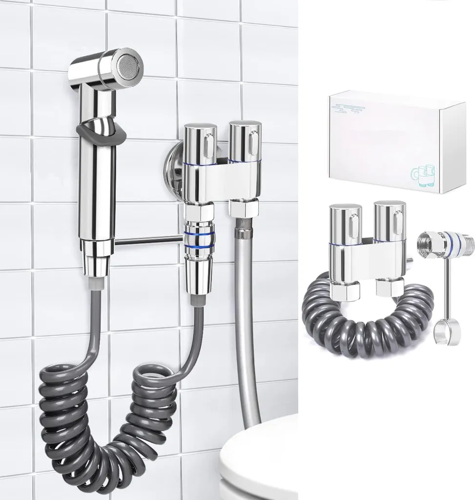 Douchette de toilette poignée chromée et robinet 3 voies set complet