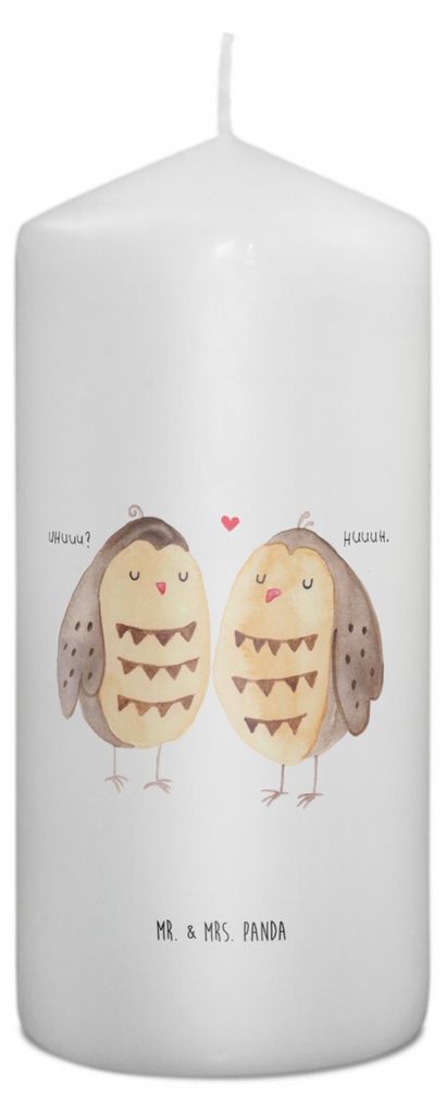 Mr. & Mrs. Panda Kerze Eulen Liebe 15 x 7 cm - Weiß - Geschenk, Wachskerze, Stumpenkerze, Owl, glücklich, Erinnerungskerze, Eule, Blockkerze, Paa...