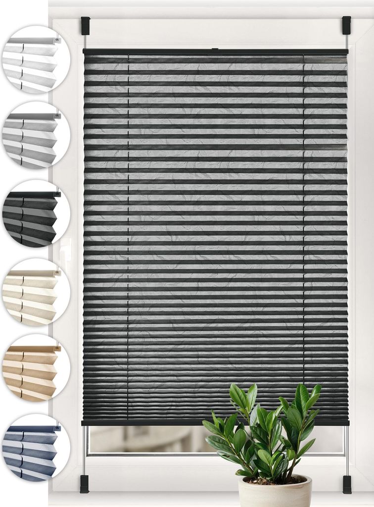 Sonello Plissee Crush Klemmfix ohne Bohren 35cm x 100cm Anthrazit Faltrollo Plisseerollo Jalousie für Tür & Fenster Blickdicht Sichtschutz Sonnen...
