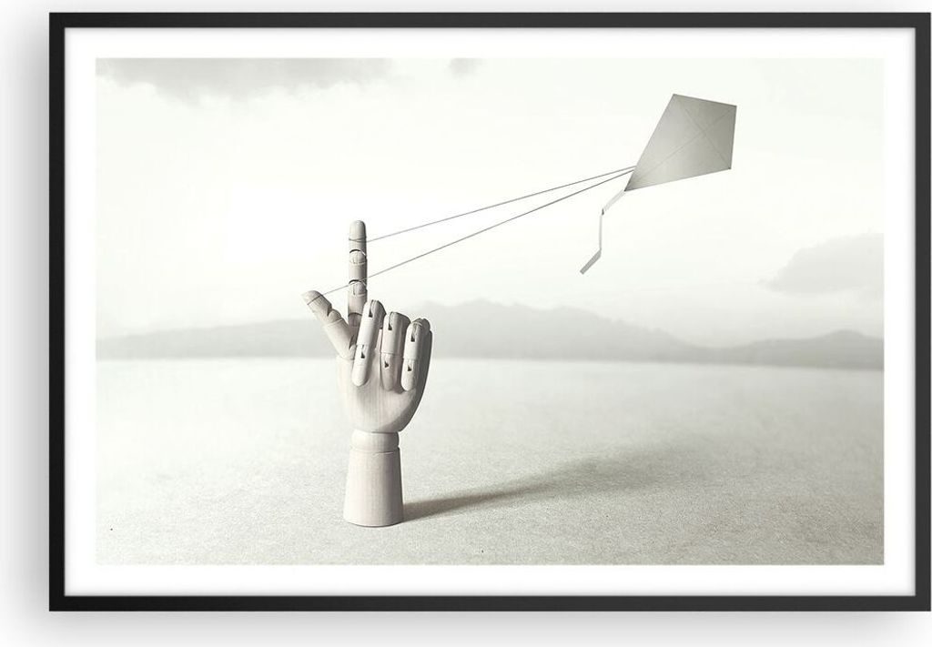 Gerahmtes Poster - Schwarzer Rahmen - Modern Hand Drachen - 91,5x61 cm - Wand Bild - Wanddeko - Wandbilder - Kunstposter - Wandposter - Bilderrahme...