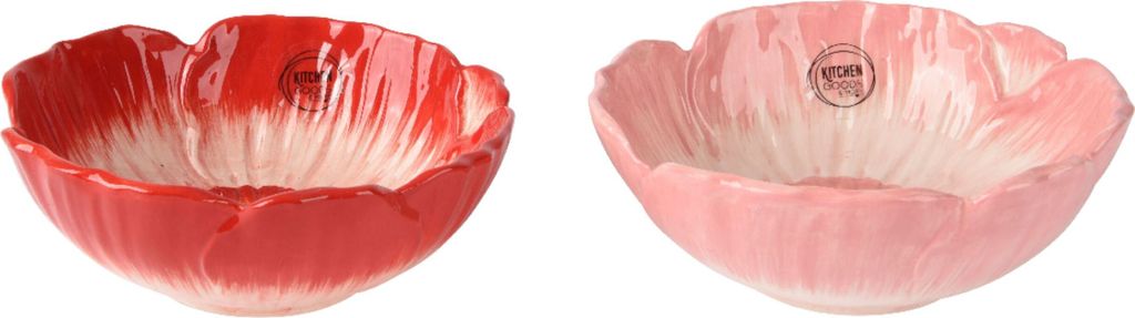 Schale 16x6cm Keramik in Blumen Form Rot / Rosa 1 Stück sortiert