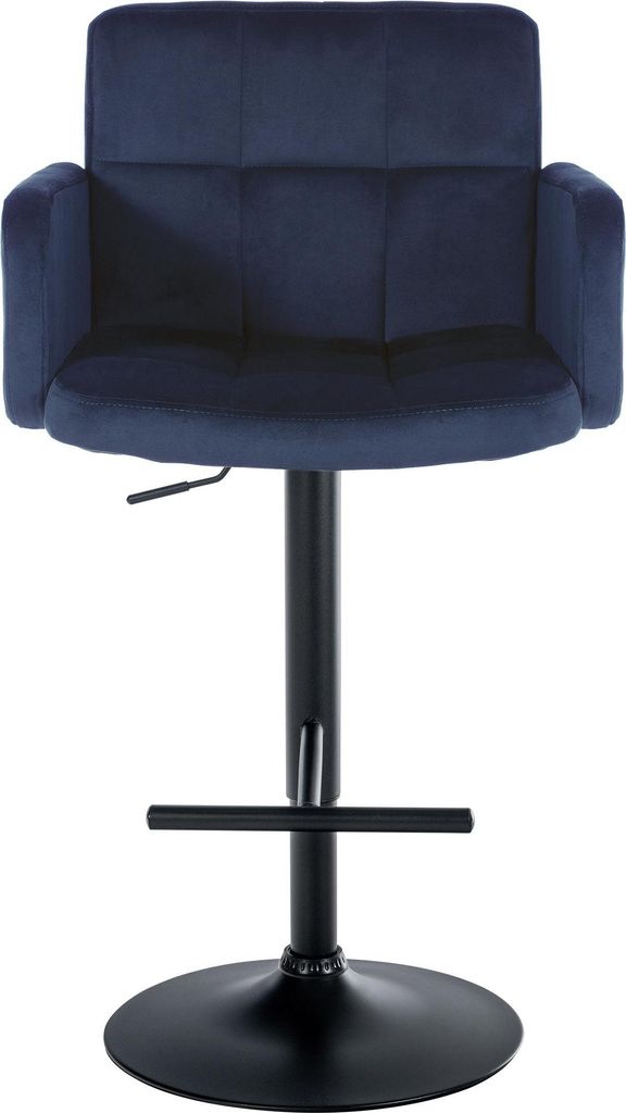 2er Set Barhocker SUTUN - Samt Blau 60x56x93 cm Schwarz | Barstuhl Höhenverstellbar Mit Lehne Drehbar Tresenhocker Tresenstuhl Kneipenhocker
