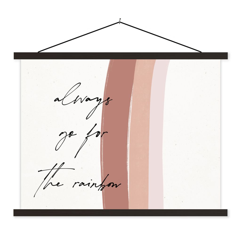 MuchoWow Textilposter Regenbogen - Immer auf den Regenbogen zugehen - Zitate - Text 150x113 cm mit schwarzem Rahmen - Wohnzimmer