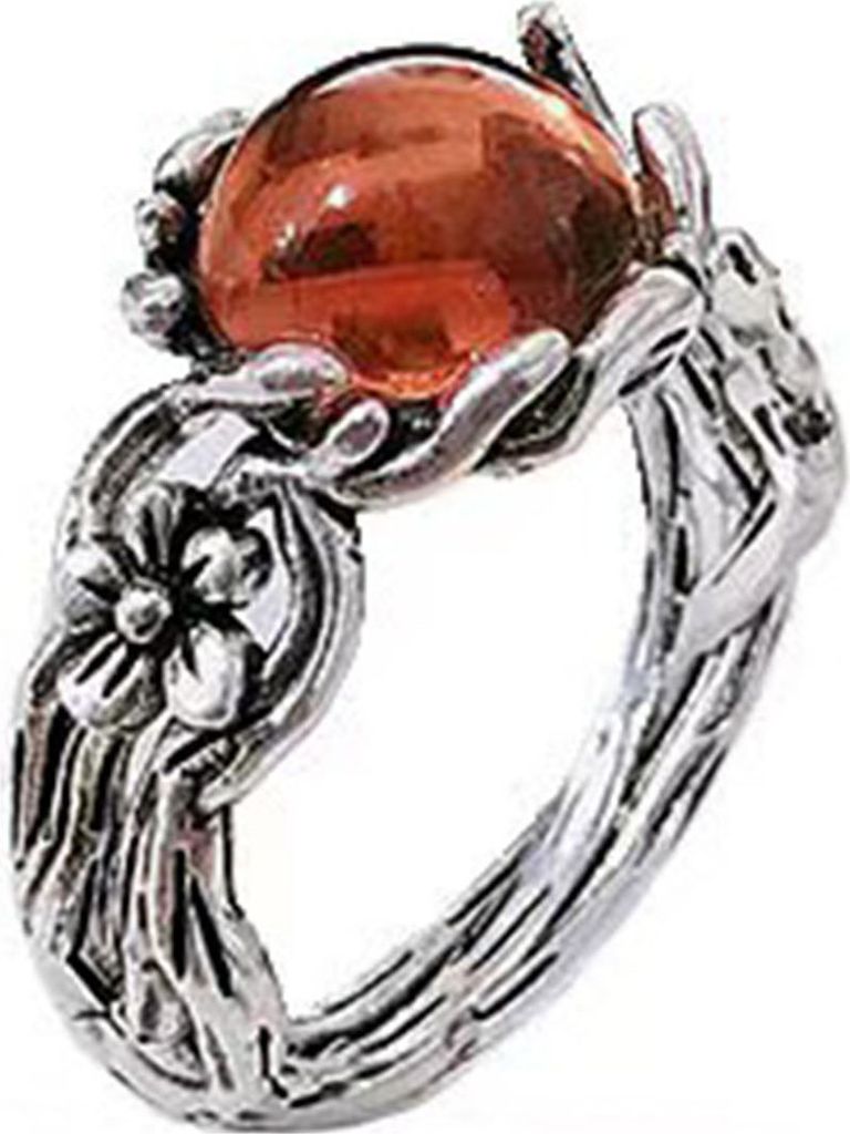 Frauen Ring Hohles Blumenmuster Silber Farbe Distressed Luxus Geschenk Persönlichkeit Retro Faux Bernstein Bienenwachs Fingerring Modeschmuck