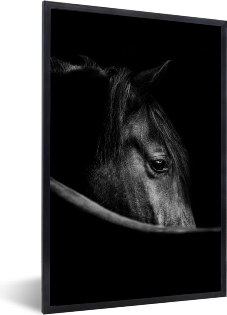 MuchoWow Gerahmtes Poster Pferde - Porträt - Schwarz - Tiere 40x60 cm - Poster mit Schwarzem Bilderrahmen Wandposter Rahmen Foto Bilder - Papier...