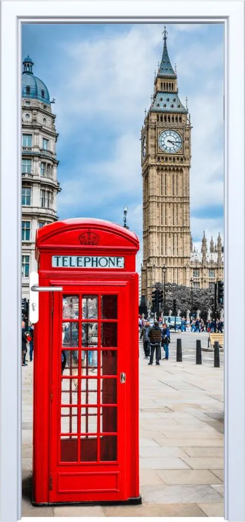 Adesivo per porta in tessuto con cabina telefonica rossa 504PD