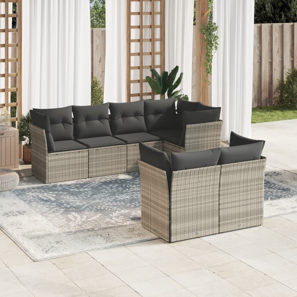 Maison Exclusive - 7-tlg. Garten-Sofagarnitur mit Kissen Hellgrau Poly Rattan