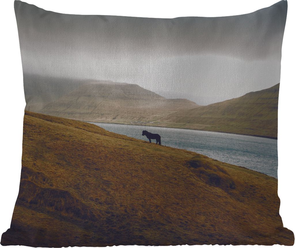 MuchoWow Outdoor Kissen - Pferd - Berg - Landschaft - 45x45 cm - Wetterfest - Lounge Kissen - Fotokissen - Dekoratives Kissen