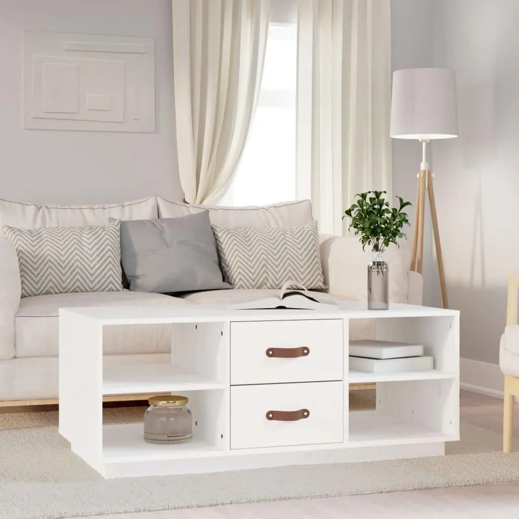 Tavolino da Caffè Moderno Bianco 100x50 - Legno Massello di Pino
