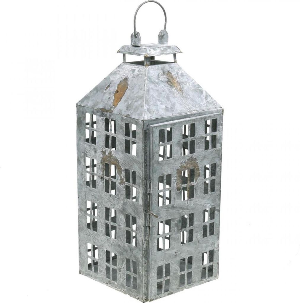 Vintage Metall Laterne 41,5cm Shabby Chic Lichthaus Haus-Design Kerzenhalter Dekoleuchte