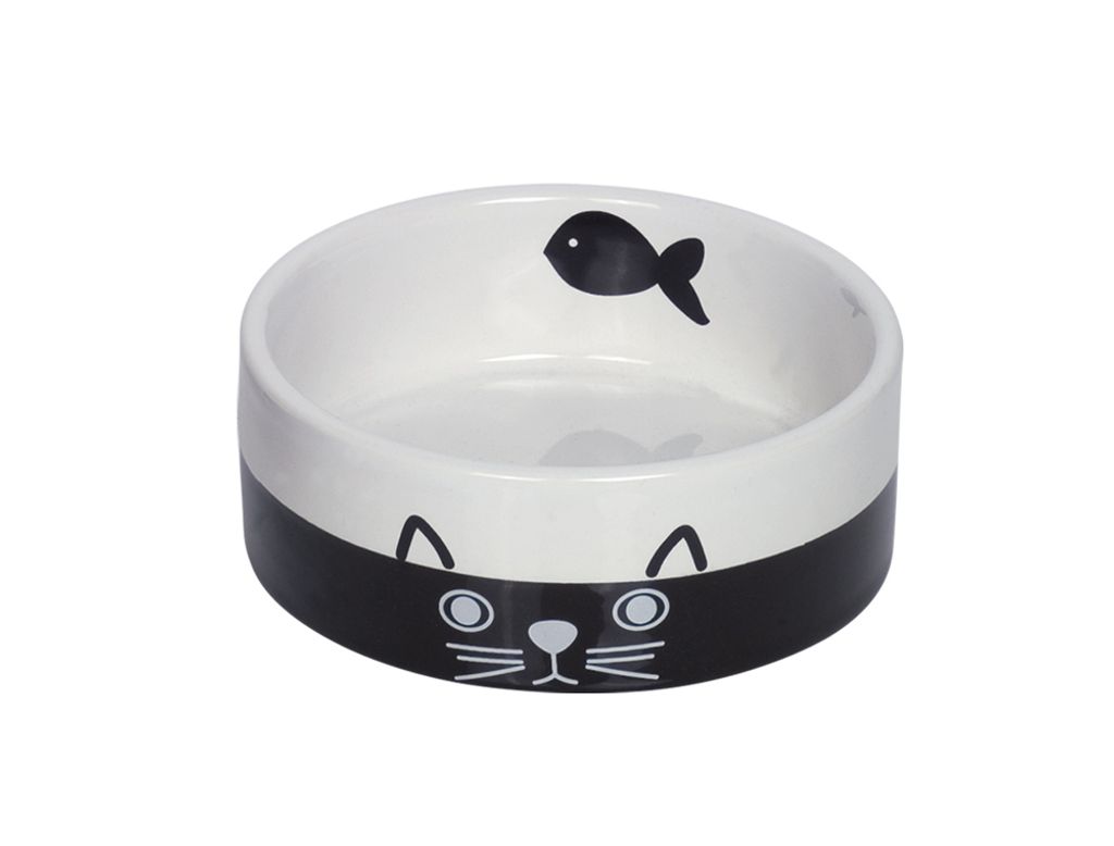 Nobby Katzen Keramiknapf Face schwarz/weiß, Maße: Ø 12,0 x 4,5 cm