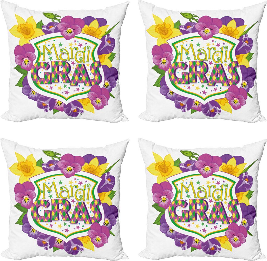 ABAKUHAUS Karneval Kissenbezug Set (4 Stück), Blazon mit Blumen, Moderner Doppelseitiger Digitaldruck, 60 cm x 60 cm, Mehrfarbig