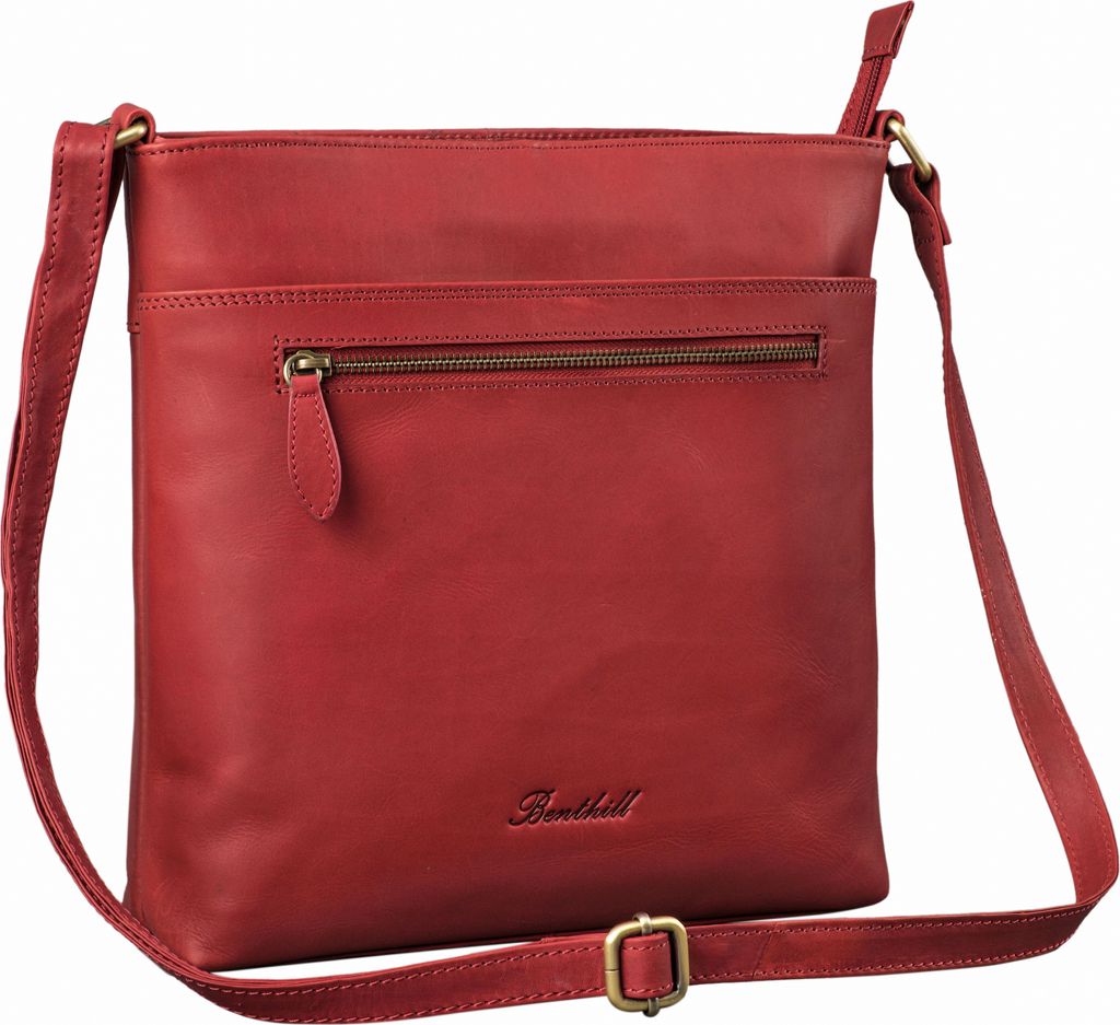 Benthill Damen Umhängetasche Leder - Tasche aus echtem Rindsleder - Handtasche mit Reißverschluss - Schultertasche / Ledertasche - Vintage Shopper