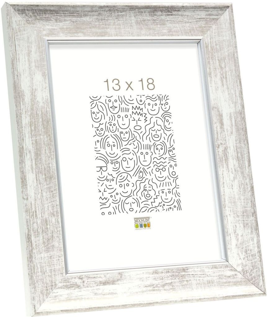 Deknudt Holzrahmen S46E Silberkante 15x20 cm weiß mit Antireflexglas