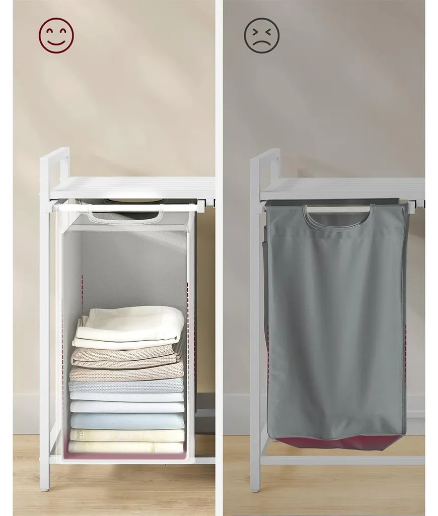 Panier à linge gain de place 2 compartiments blanc gris H71 cm robuste - 6