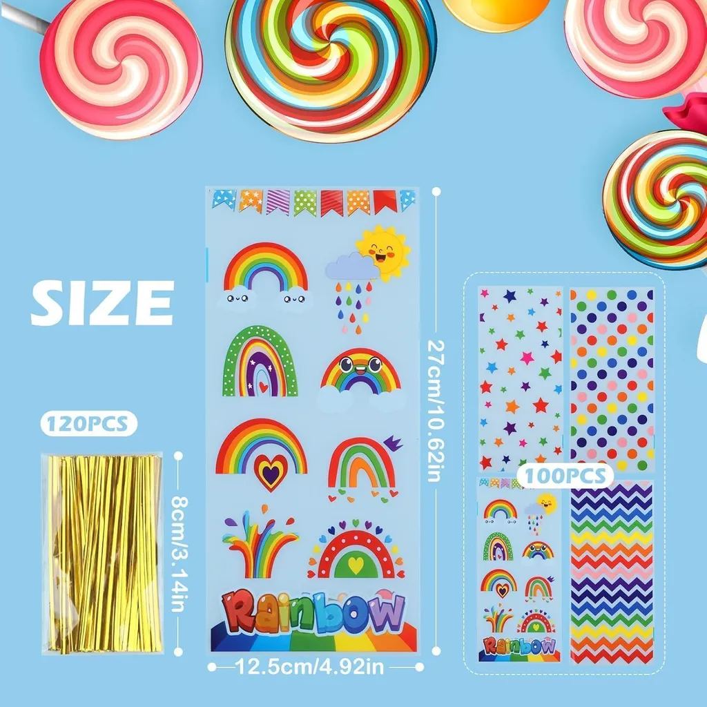 100 Sachets Cellophane Transparents avec Liens Twist - 27 x 12,5 cm - 2
