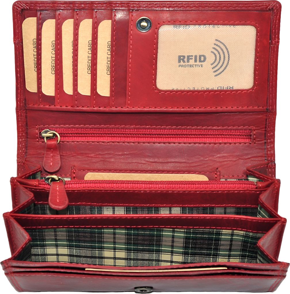 Benthill Geldbörse Damen Leder - Hochwertige weiche Vintage EchtLeder Damen Portemonnaie mit RFID Schutz - Grosse Damenbörse lang - Frauen Portmo...