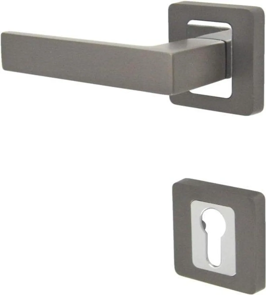 Ensemble de poignée de porte moderne en alu gris foncé pour cylindre 195mm