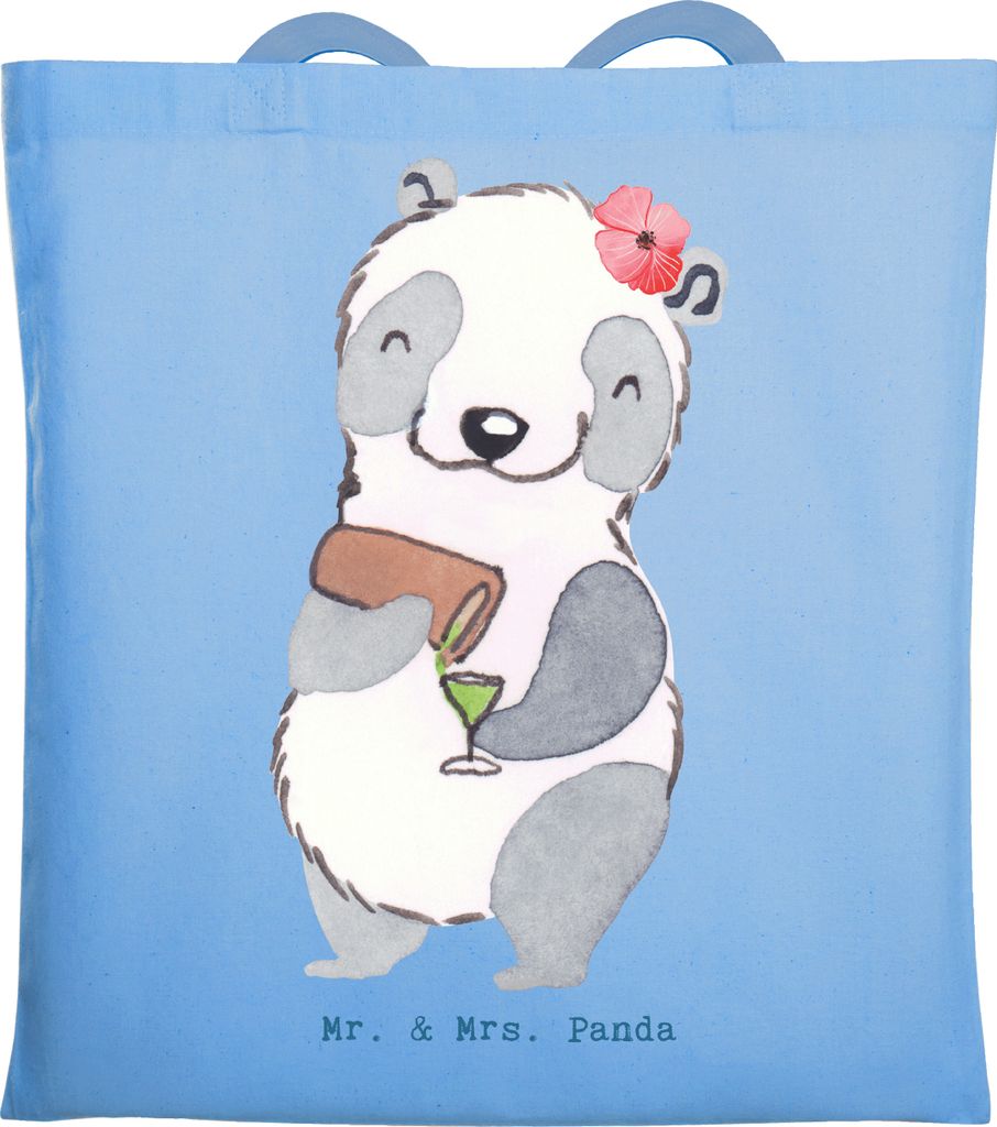 Mr. & Mrs. Panda Tote Bag Kneipenwirtin Herz - Sky Blue - Geschenk, Schultasche, Tasche, Rum, Bar, Cocktails, festivaltasche, Jutebeutel, Einkaufst...