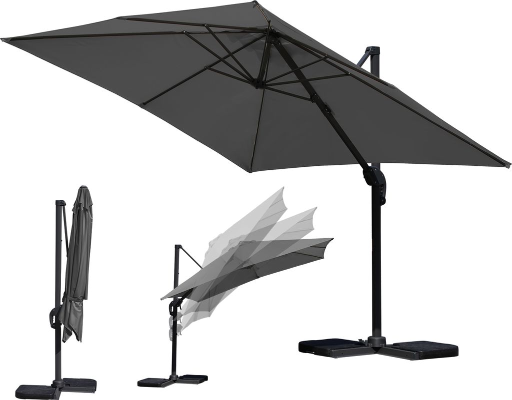 Bettizia Sonnenschirm Ampelschirm Ø3m drehbar,neigbar,360° Rotation,Marktschirm,Grau