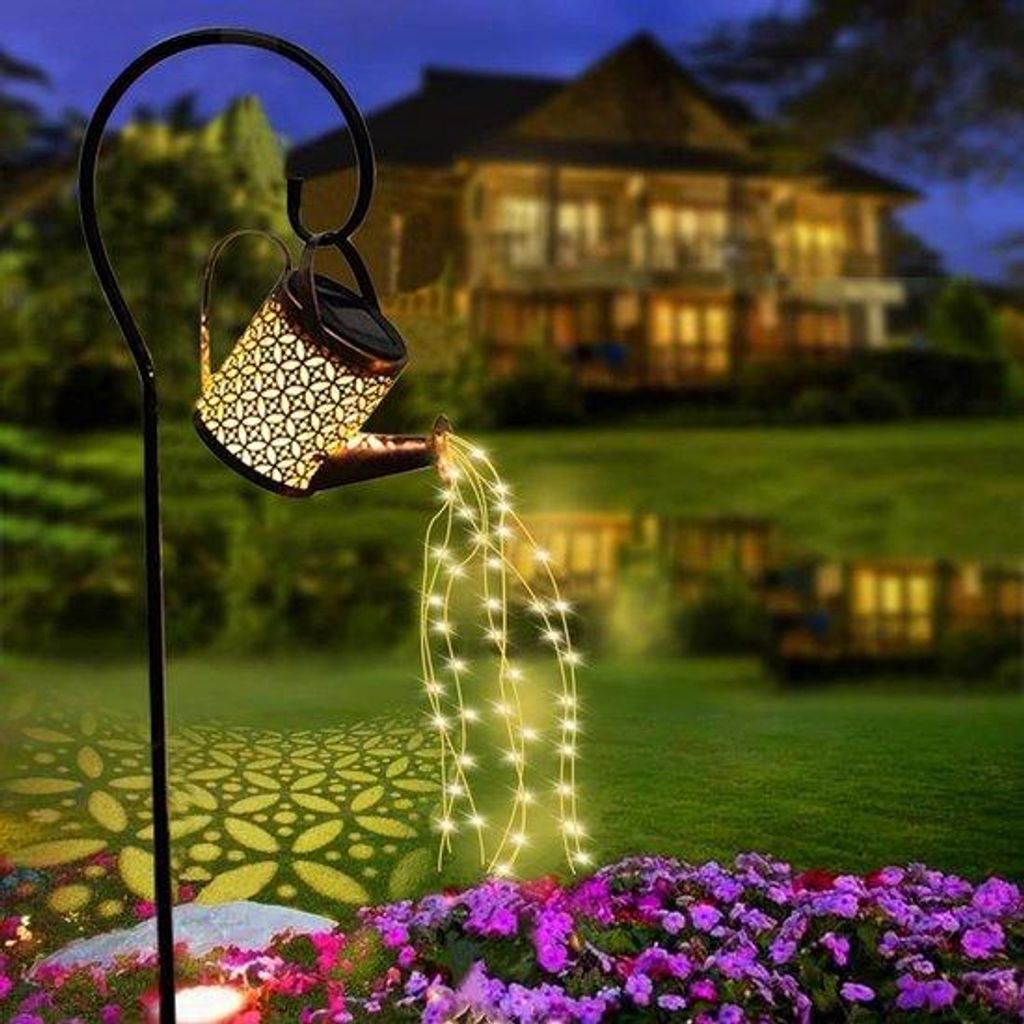 Solar-Pumpe mit Wasserfallbeleuchtung - Wetterfeste Wasserfallbeleuchtung für Außen - Hängende Solar-Lampe - Ideal für Solar-Tuindekorationszub...