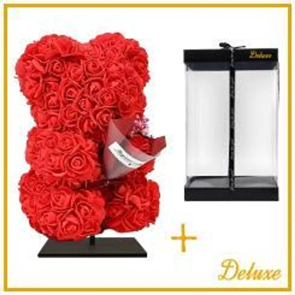 Orso di Rose 25cm Rosso in Foam | Con Bouquet e Scatola Regalo Deluxe