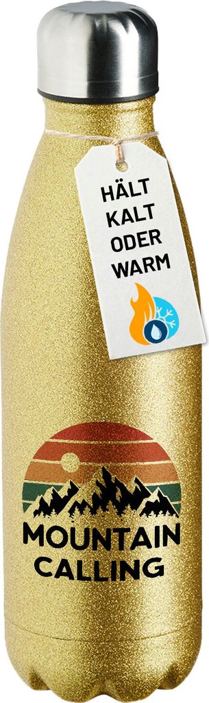 Huuraa Trinkflasche Mountain Calling Berge 500ml Gold Edelstahl Wasserflasche Trinkflasche Geschenkidee