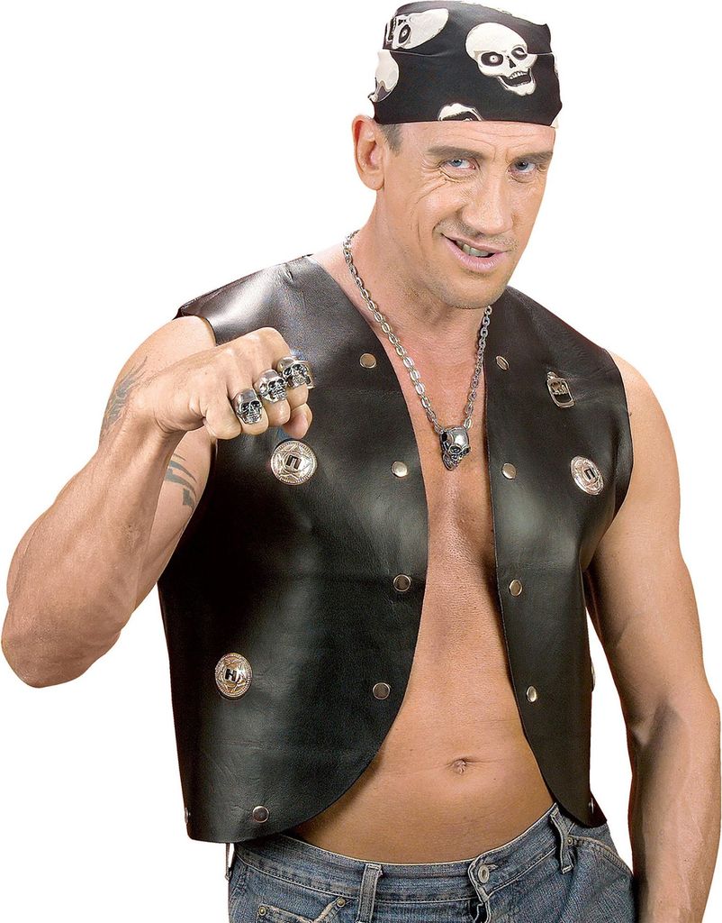 Rocker/Biker Weste Lederlook Schwarz M-L