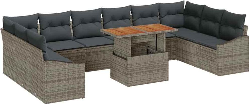 "SALE 2026" Garten-Sofa-Set - elegantes Design - Sitzgruppe mit Sofa, Tisch - mit Speicher 11 pcs Grau Poly Rattan - Terassenmöbel DEMöbel848654