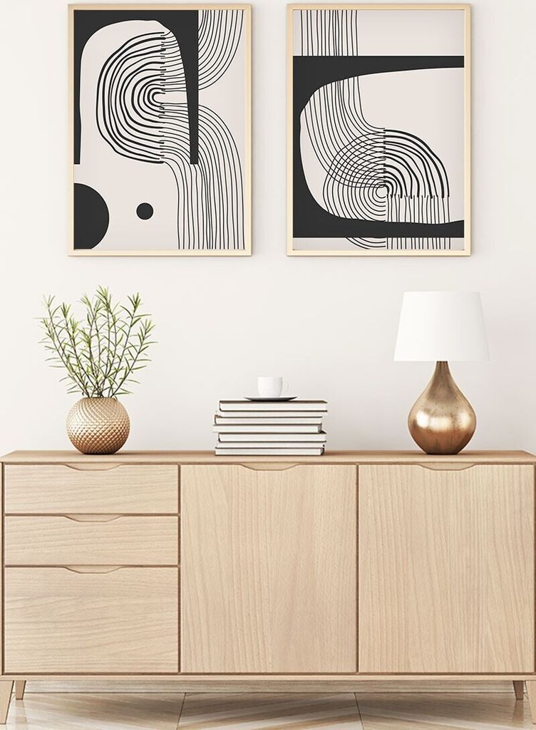 Wallity, Huhu76 - 70 x 50, Dekorativ gerahmtes MDF-Gemälde (2 Stück), 100 % MDF, Mehrfarbig, 50 x 70 cm