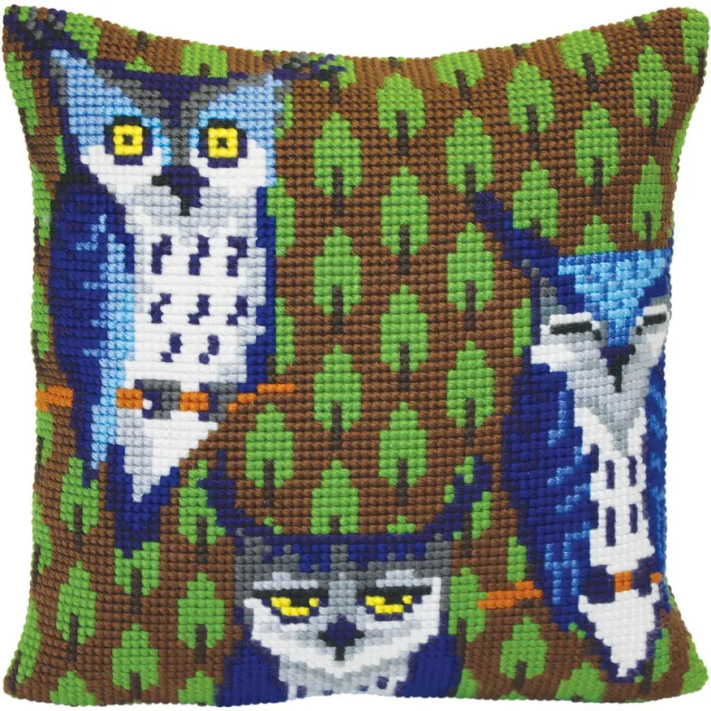 Kit Point de Croix Hiboux forêt 40x40cm - Toile pré-dessinée CdA 5417