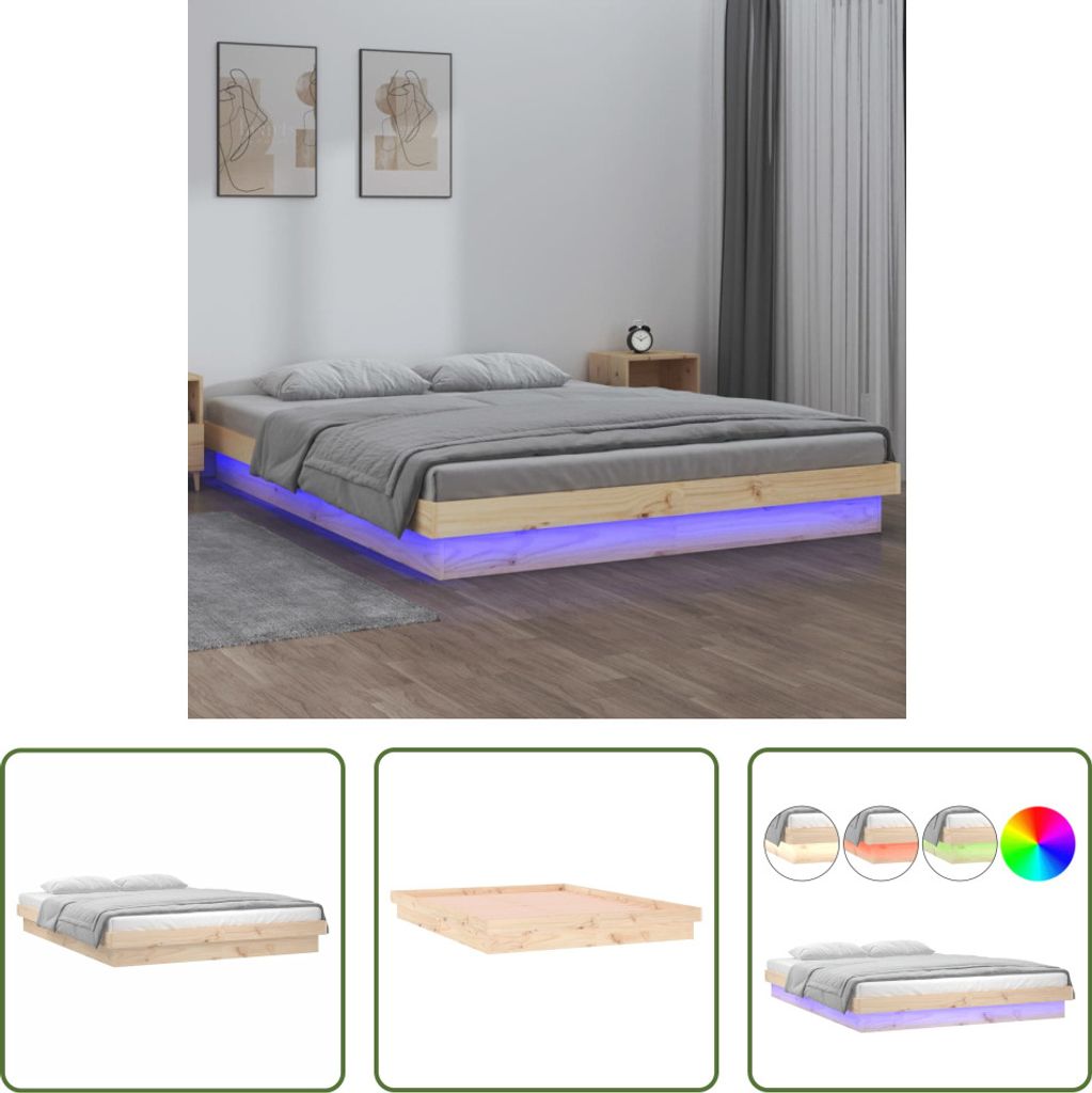 The Living Store Massivholzbett mit LED-Beleuchtung 120x200 cm