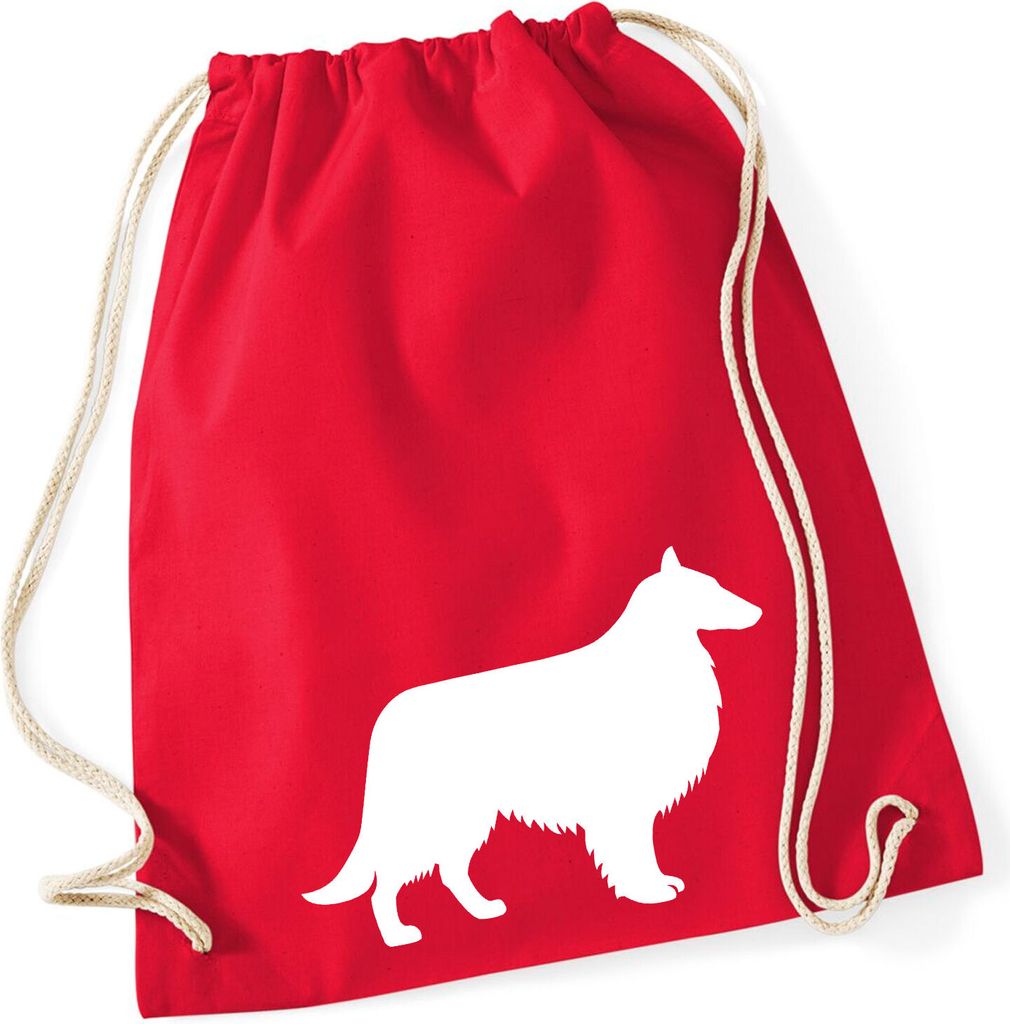 Huuraa Gymbag Collie Sheltie Silhouette Geschenk 12 Liter Classic Red Baumwolle Collie Sheltie Geschenkidee